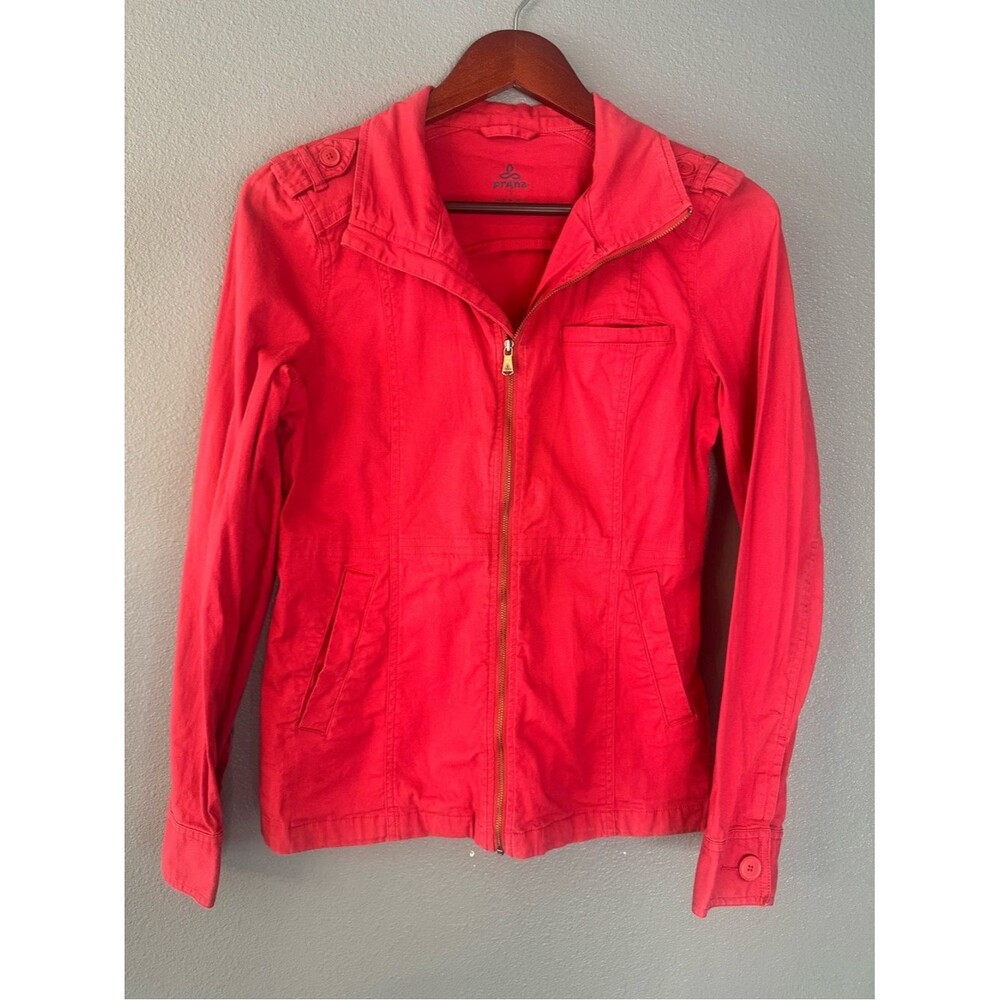 prAna Womens Small Full Zip Jacket Coral Pink Cotton Stretch Lightweight Coat
